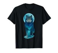 Vintage Icy Moon in Galaxy Forest Grey Wolf Hunting Camiseta