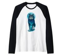 Vintage Icy Moon in Galaxy Forest Grey Wolf Hunting Camiseta Manga Raglan