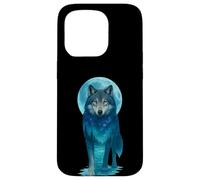 Vintage Icy Moon in Galaxy Forest Grey Wolf Hunting Carcasa para iPhone 15 Pro