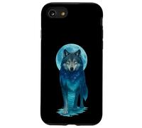 Vintage Icy Moon in Galaxy Forest Grey Wolf Hunting Carcasa para iPhone SE (2020) / 7/8