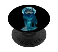 Vintage Icy Moon in Galaxy Forest Grey Wolf Hunting PopSockets PopGrip Adhesivo