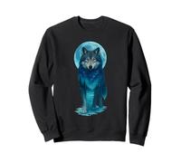 Vintage Icy Moon in Galaxy Forest Grey Wolf Hunting Sudadera
