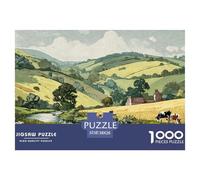 Vintage Illustration of The English Countryside 1000 Pcs Ökopapier Puzzle Mountain Village Lebendige Bilder Kreatives Spiel Puzzles Für Erwachsene Und Kinder 38x26cm/1000pcs