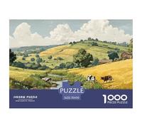 Vintage Illustration of The English Countryside 1000 Pcs Ökopapier Puzzle Mountain Village Stressabbau Kreatives Spiel Puzzles Für Erwachsene Und Kinder 70x50cm/1000pcs