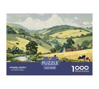 Vintage Illustration of The English Countryside 1000 Stück Stabiler Karton Puzzle Mountain Village Lebendige Bilder Familienspiel Puzzles Für Erwachsene Und Kinder 52x38cm/1000pcs