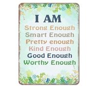 Vintage Inspirational Sign I Am Strong Enough Metal Tin Quote Wall Decor for Home Office Study 8 X 12 inch