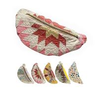 Vintage-Inspired Patchwork Quilted Sling Bag, Handmade Bohemian Crossbody Shoulder Bag with Lightweight Curved Design, Adjustable Strap (Pinkish white)