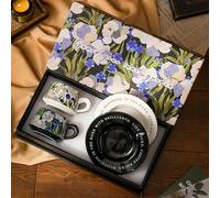 Vintage Iris Coffee Mug Set with Saucer,Elegant Floral Ceramic Tea Cup Set for Two,High Temperature Resistant Couples Cups for Home ＆ Office Decor,Gift Box & Bag Included