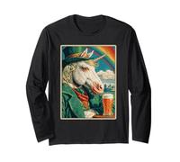 Vintage Irish Unicorn Bebiendo Cerveza San Patricio Gráfico Manga Larga