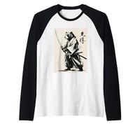 Vintage Japanese Bear Samurai Graphic Camiseta Manga Raglan