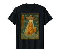 Vintage Japanese Cat Alien Cat Mom UFO Abduction Graphic Camiseta