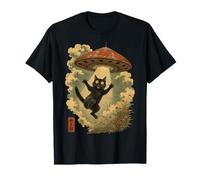 Vintage Japanese Cat UFO Abduction Cat Mom Dad Ukiyo-e Camiseta
