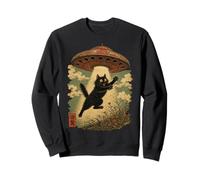 Vintage Japanese Cat UFO Abduction Cat Mom Dad Ukiyo-e Sudadera