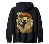 Vintage Japanese Cat UFO Abduction Cat Mom Dad Ukiyo-e Sudadera con Capucha