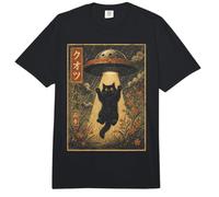 Vintage Japanese Cat UFO Abduction Ukiyo-e Alien Cat Comfort Colors Adult Heavyweight T-Shirt