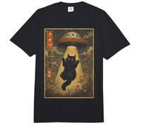 Vintage Japanese Cat UFO Abduction Ukiyo-e Alien Cat Comfort Colors Adult Heavyweight T-Shirt