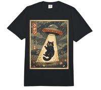 Vintage Japanese Cat UFO Abduction Ukiyo-e Alien Cat Comfort Colors Adult Heavyweight T-Shirt