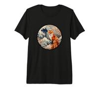 Vintage Japanese Cherry Sakura Blossom Wave Red Fox Lover Camiseta Premium