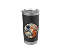 Vintage Japanese Cherry Sakura Blossom Wave Red Fox Lover Vaso térmico de acero inoxidable de doble pared