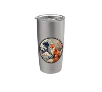Vintage Japanese Cherry Sakura Blossom Wave Red Fox Lover Vaso térmico de acero inoxidable de doble pared