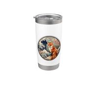 Vintage Japanese Cherry Sakura Blossom Wave Red Fox Lover Vaso térmico de acero inoxidable de doble pared