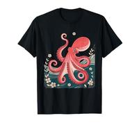 Vintage Japanese Octopus Cherry Blossom Retro Art Graphic Camiseta