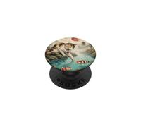 Vintage Japonés Calico Cat Koi Estanque Luna Roja Flor de Cerezo PopSockets PopGrip Adhesivo