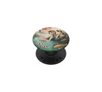 Vintage Japonés Calico Cat Koi Estanque Luna Roja Flor de Cerezo PopSockets PopGrip Adhesivo