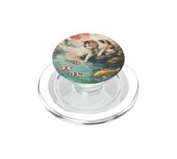 Vintage Japonés Calico Cat Koi Estanque Luna Roja Flor de Cerezo PopSockets PopGrip para MagSafe
