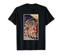 Vintage Japonés De Pelo Verde Oni Demon Ukiyo Periódico Camiseta
