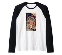 Vintage Japonés De Pelo Verde Oni Demon Ukiyo Periódico Camiseta Manga Raglan