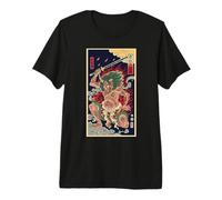 Vintage Japonés De Pelo Verde Oni Demon Ukiyo Periódico Camiseta Premium