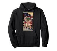 Vintage Japonés De Pelo Verde Oni Demon Ukiyo Periódico Sudadera con Capucha