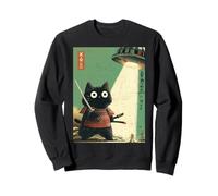 Vintage Japonés Gato Samurai Sumi-e Secuestro Guerrero OVNI Sudadera