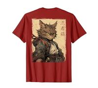 Vintage Japonés Paisaje Samurai Gato Kanji (Arte Back) Camiseta, Hombre, Arándano, 3XL