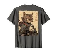 Vintage Japonés Paisaje Samurai Gato Kanji (Arte Back) Camiseta, Hombre, Asfalto, 3XL