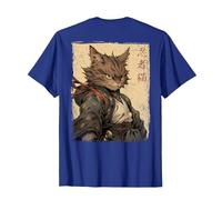 Vintage Japonés Paisaje Samurai Gato Kanji (Arte Back) Camiseta, Hombre, Azul Real, 3XL