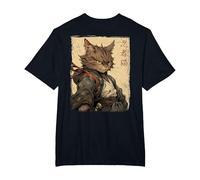 Vintage Japonés Paisaje Samurai Gato Kanji (Arte Back) Camiseta, Hombre Tallas Grandes, Negro, 3X Alto