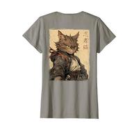 Vintage Japonés Paisaje Samurai Gato Kanji (Arte Back) Camiseta, Mujer, Pizarra, 3XL