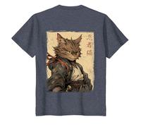 Vintage Japonés Paisaje Samurai Gato Kanji (Arte Back) Camiseta, Niños, Azul Jaspeado, 3 años
