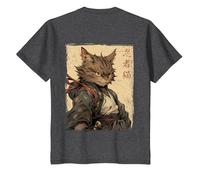 Vintage Japonés Paisaje Samurai Gato Kanji (Arte Back) Camiseta, Niños, Jaspeado Oscuro, 3 años