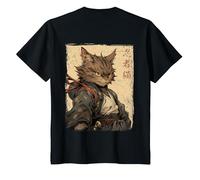 Vintage Japonés Paisaje Samurai Gato Kanji (Arte Back) Camiseta, Niños, Negro, 3 años