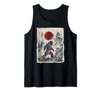 Vintage japonés Sumi-e Sasquatch Samurai Cryptid Art Camiseta sin Mangas