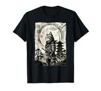 Vintage Japonés Ukiyo-e Samurai Gato Guerrero Arte Camiseta