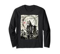Vintage Japonés Ukiyo-e Samurai Gato Guerrero Arte Manga Larga