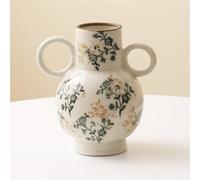 Vintage Jarrón Floral Chinoiserie Verde y Beige, jarrones Vintage de cerámica con Hielo Agrietado for Vivir Regalo de inauguración(Green,C2)