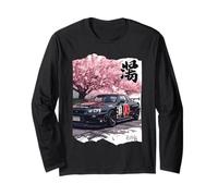 Vintage JDM Drift Coche de Carreras Kanji Sakura Flor Arte Flor Manga Larga