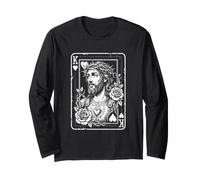 Vintage Jesucristo Rey de Corazones Christian Playing Card Manga Larga