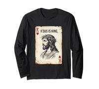 Vintage Jesucristo Rey de Corazones Christian Playing Card Manga Larga