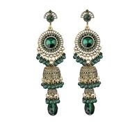 Vintage Jhumka Jhumki - Pendientes colgantes de borla étnica india con cuentas de campana, oxidados, antiguos, tradicionales, para mujeres y niñas, circonita cúbica, boda, fiesta, festival, joyería
